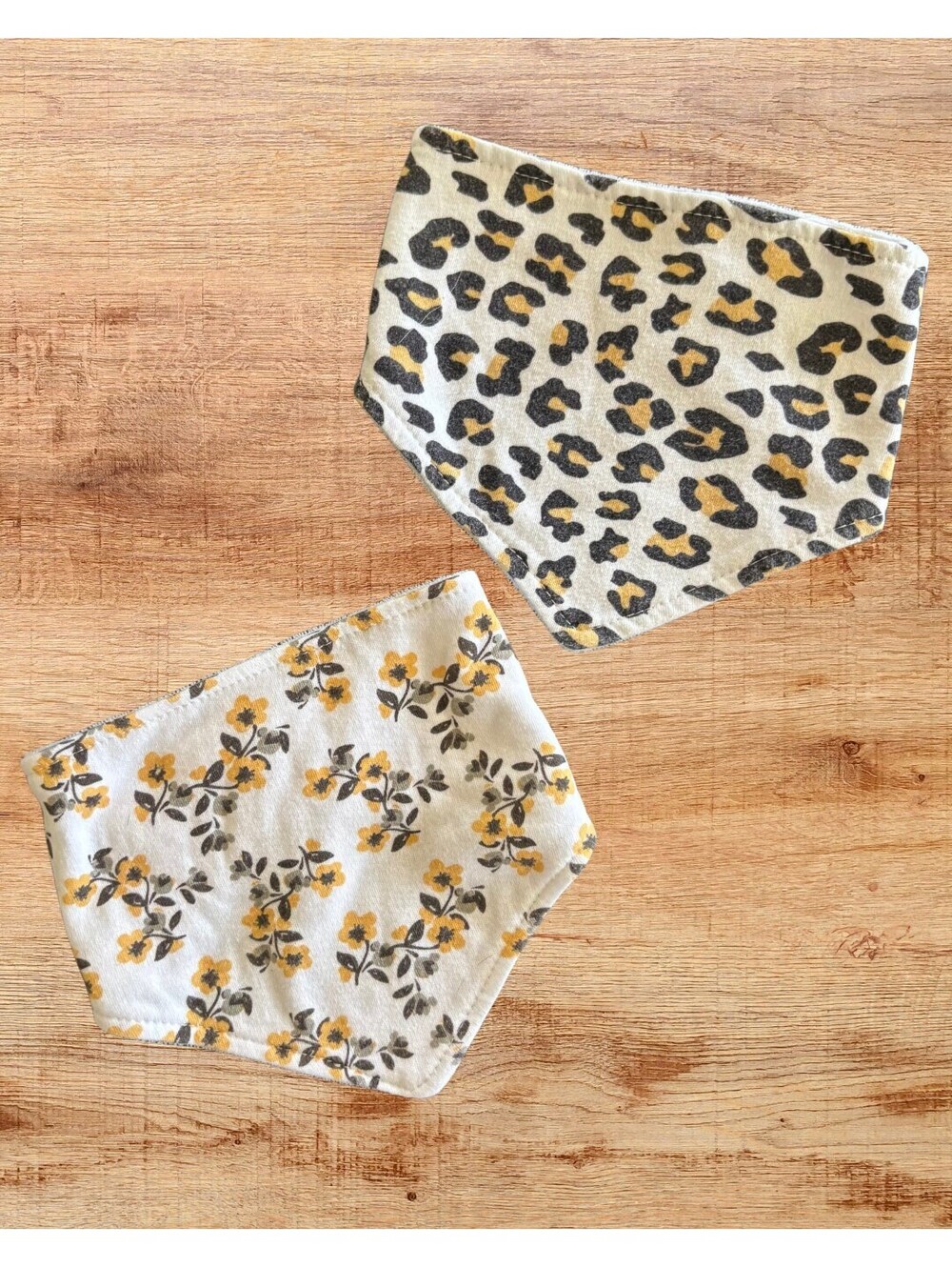 Modern Baby Girl Bandana Bib Set of 2 Floral Leopard Drool Bibs